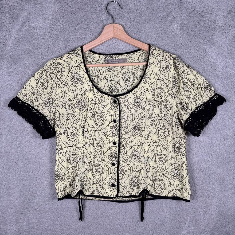 Double D Ranch Embroidered Crop Blouse Top Yellow Black Womens XL